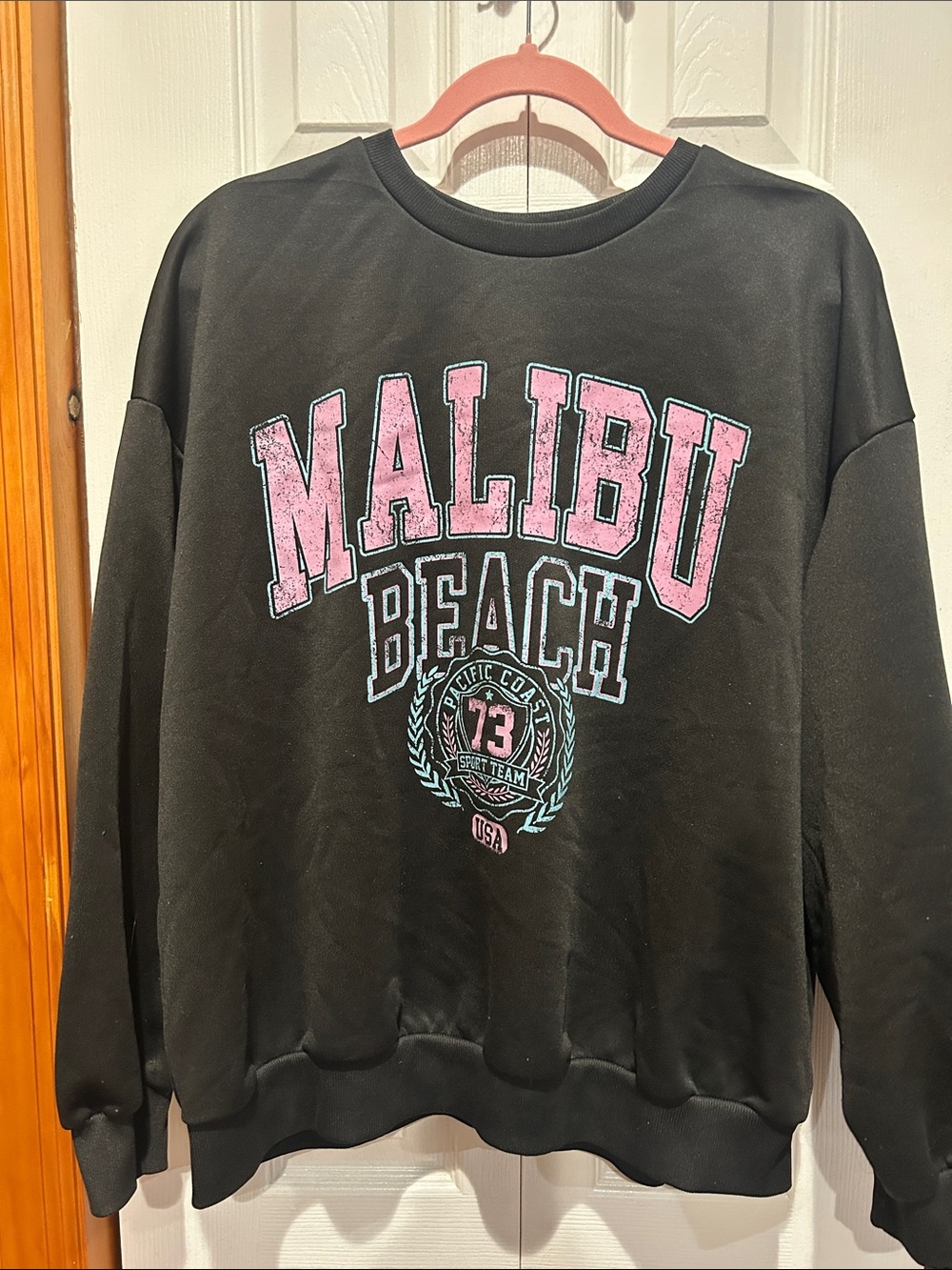 SHEIN Black Crewneck Sweatshirt with Pink Malibu Graphic